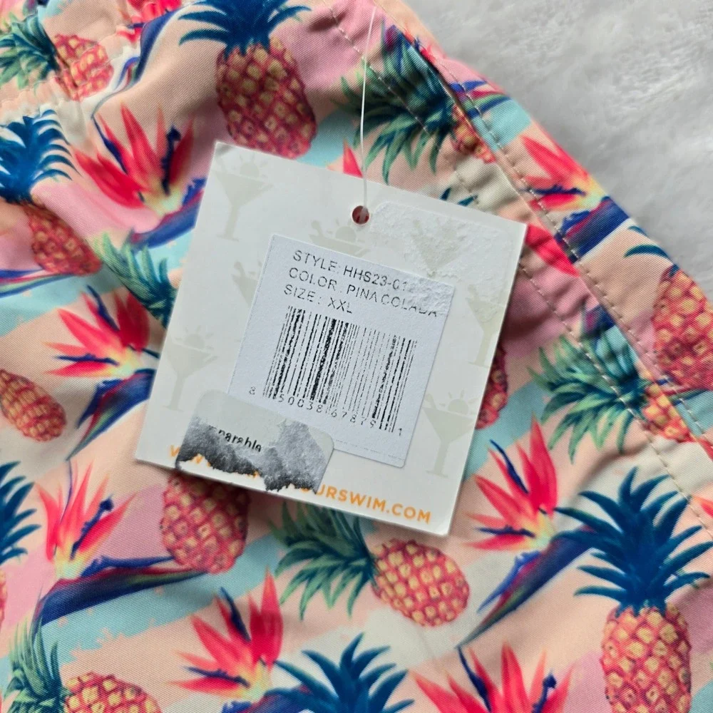 Happy Hour Swim Trunks Mens XL‎ Pink Pineapple Tropical Floral Pina Colada NEW